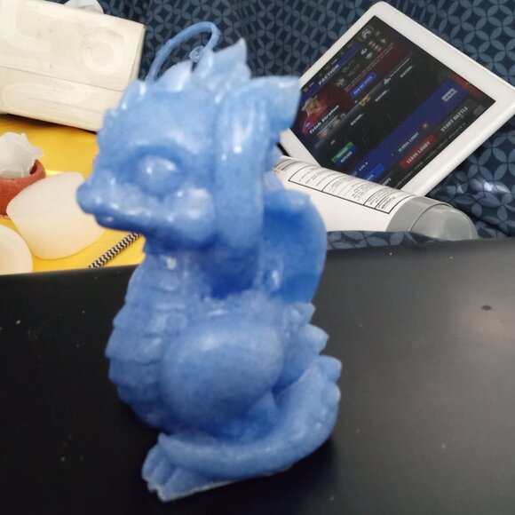 Handmade Blue Hear No Evil Dragon Statue Figurine - Picture 4 of 6